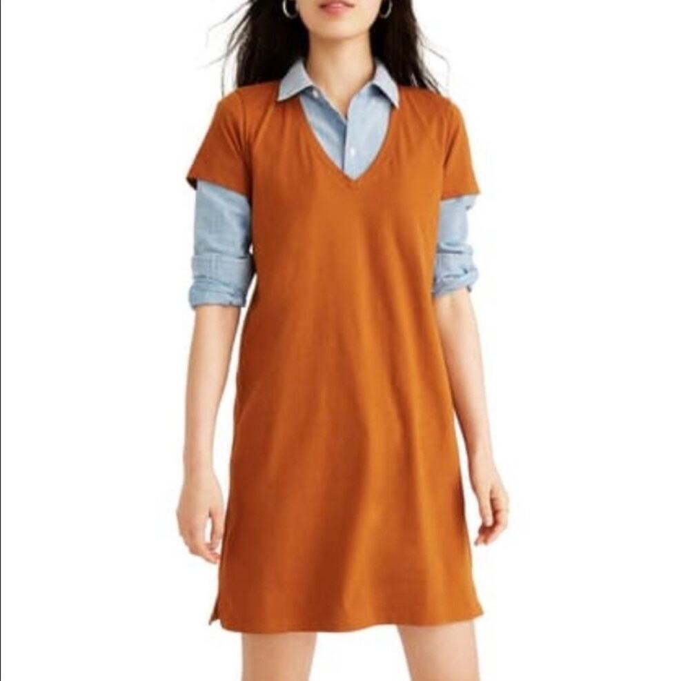 Madewell Northside Vintage V-neck Tee T-Shirt Dress Size Small Orange Cotton
